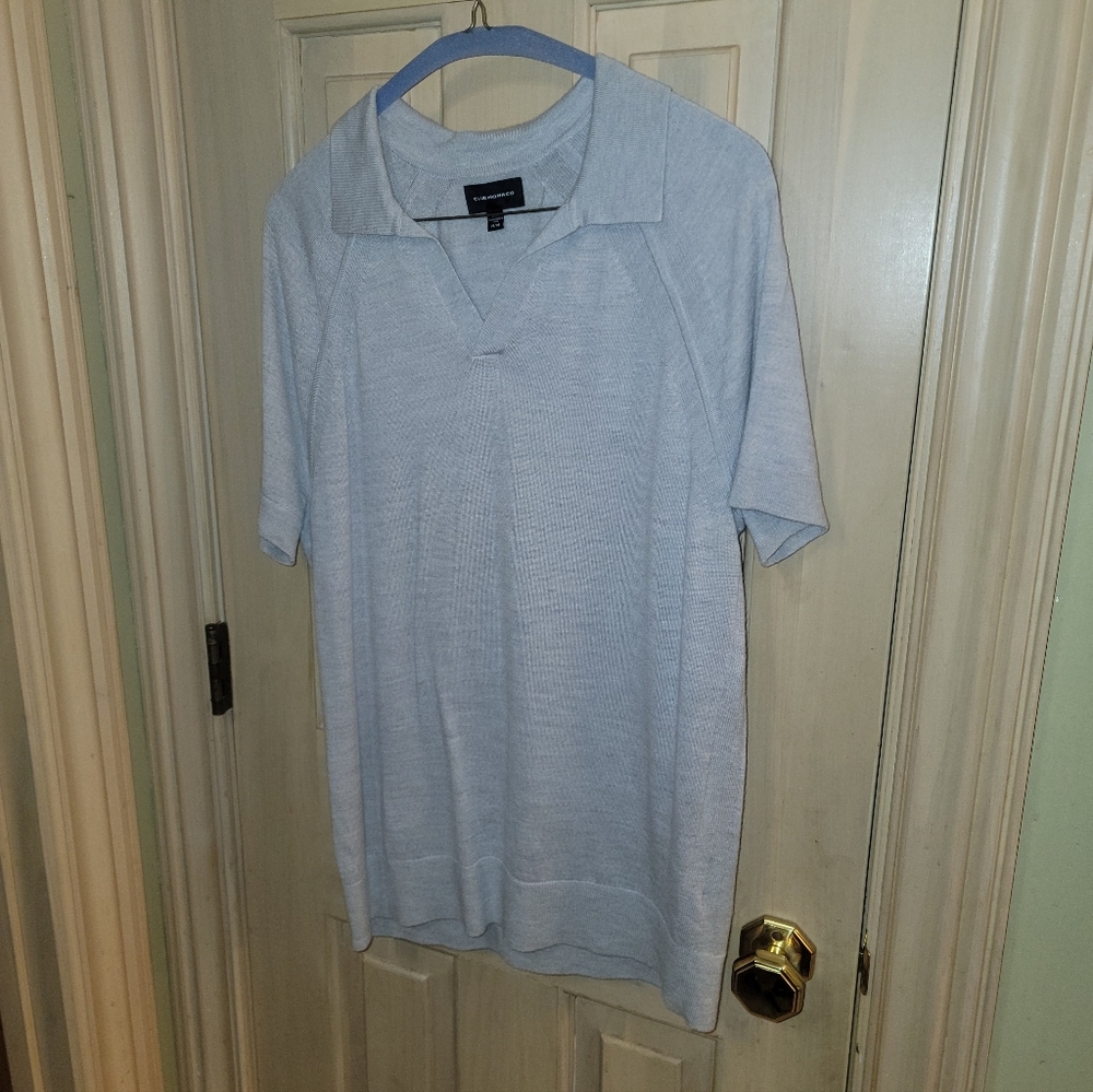 Mens Sz M Club Monaco Gray Knit Polo Shirt Classic